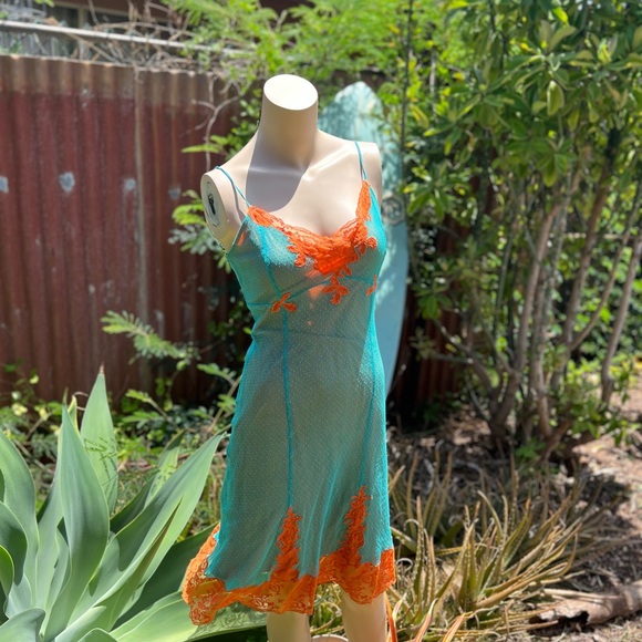 Betsey Johnson Dresses & Skirts - Betsey Johnson Turquoise and Orange Lace Dress